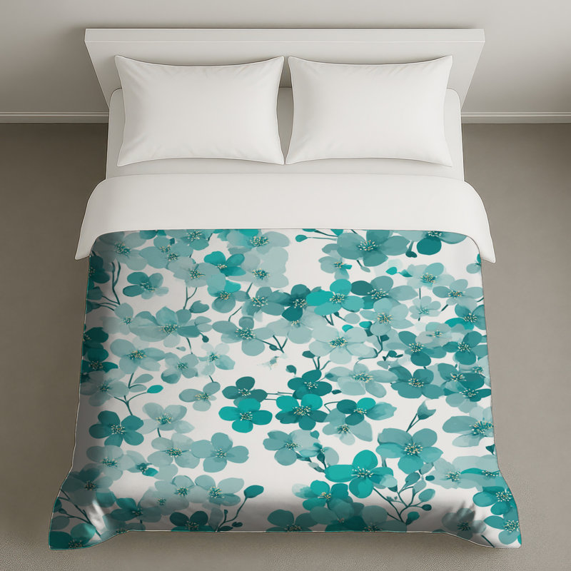 Housse de couette Floral Bedding Nature Scandinavian, Housse de couette pour lit simple, Motif floral bleu