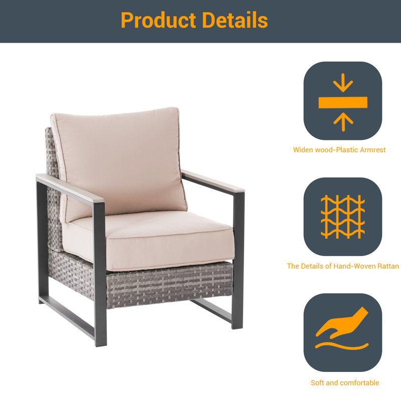 Henrie 2 Piece Patio Sofa Set with Cushion, Sand