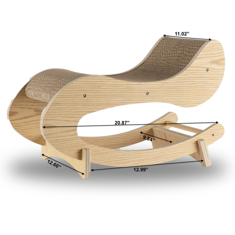 Natural Wood and Cardboard Cat Rocking Chair