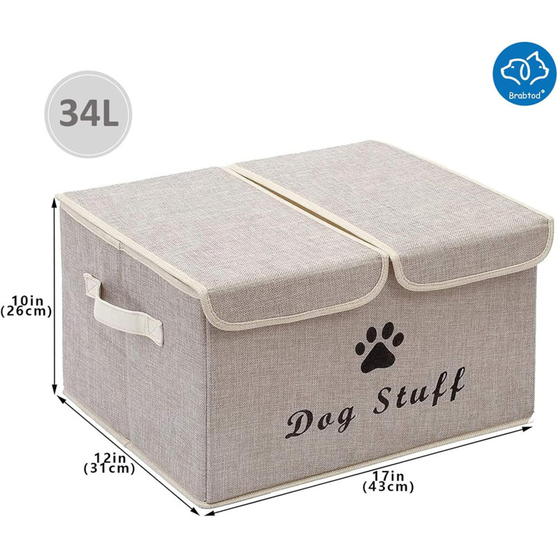 Large Dog Toys Storage Box Canvas Storage Basket Bin Organizer With Lid - Collapsible Linen Bin Ideal For Organizing Dog Cat Toys And Pet Stuff
