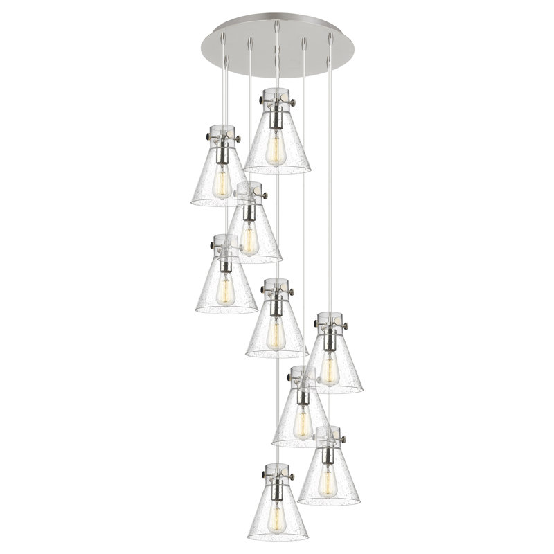 Luminaire suspendu grappe 9 lumières Amrith, Bullé, Nickel poli