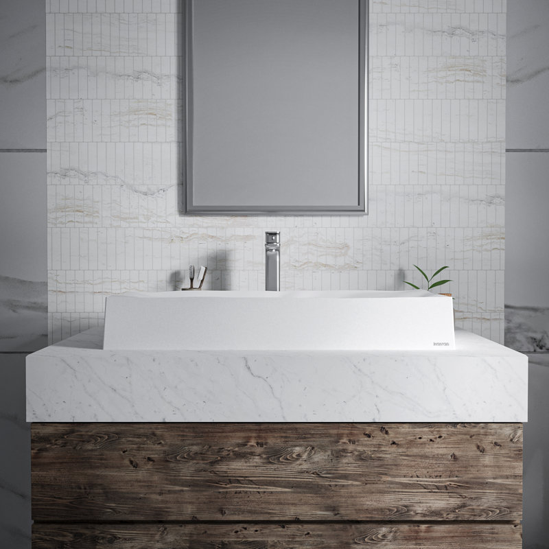 Miroir Karran Lavabo vasque rectangulaire en quartz, Blanc
