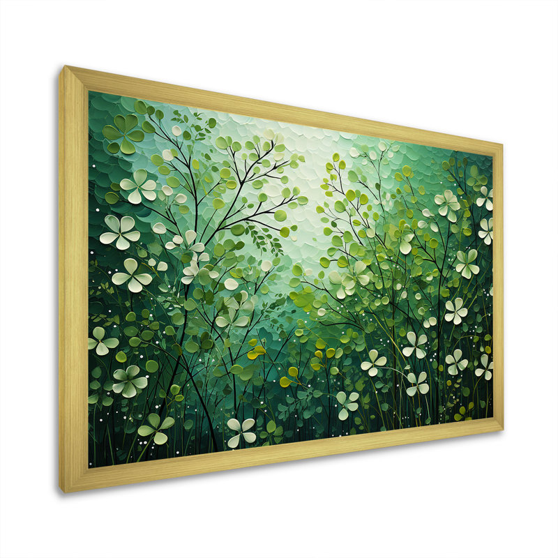 «White And Green Herbs Symphony II», reproduction sur toile, Cadre doré simple, H 12 po x l 20 po x P 1 po