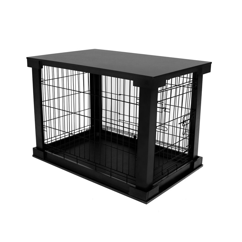 Ansel Decorative Pet Kennel with Wooden Protection Cover, Divider Insert, 21.97" H x 19" W x 30" D, Black