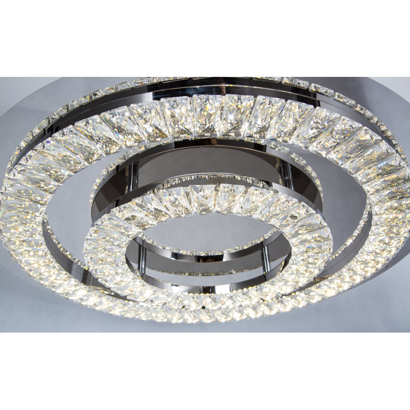 Moberg 2-Light 22.8" Chrome LED Flush Mount With Clear Crystal Accents