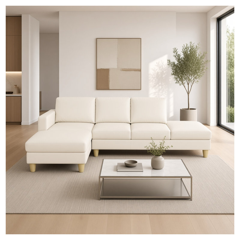 Canapé modulaire en L en similicuir 2 pièces avec méridienne gauche et repose-pieds Beige