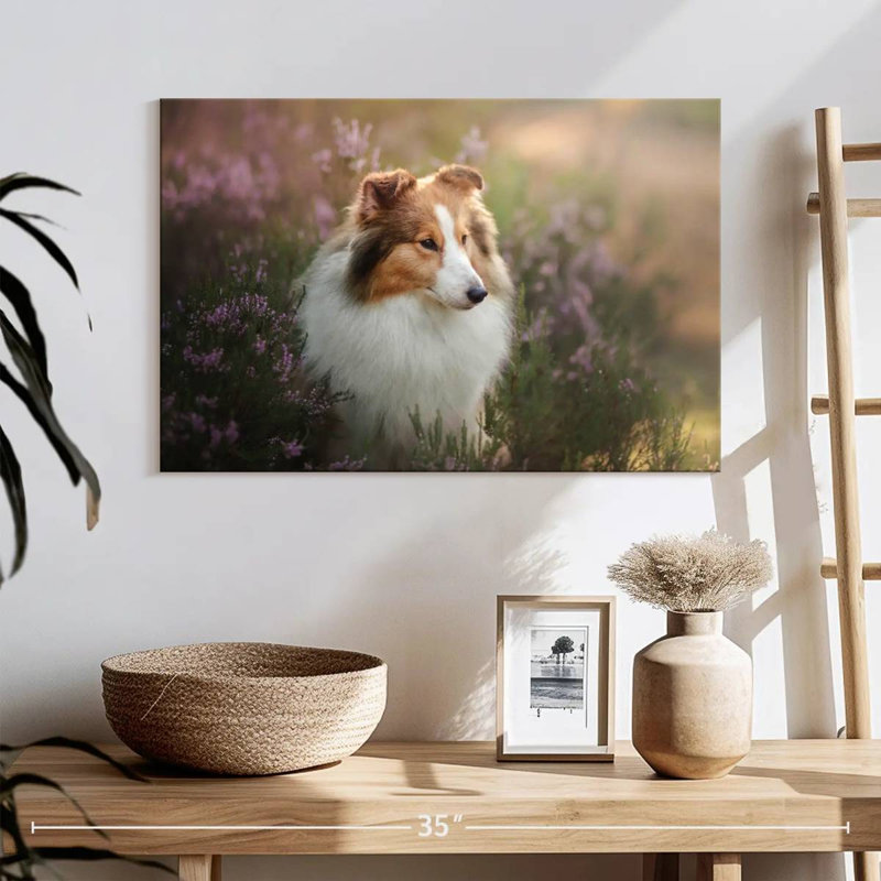 Sheltie et fleurs, H 16 po x l 24 po