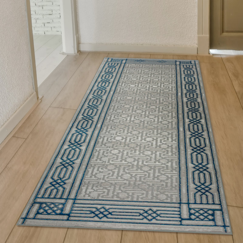 Davide 1231 Transitional Bordered Area Rug, Runner 2'2" x 7'7", Blue