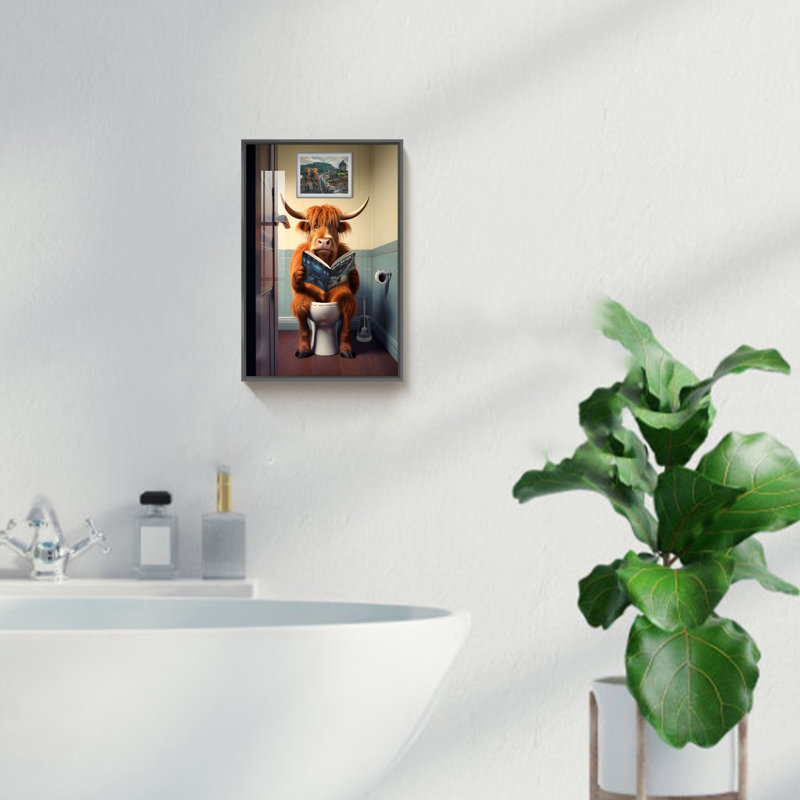 Impression d'art sur toile encadrée, vache des Highlands, COW4, Cadre noir, H 15,88 po x l 11,88 po x P 1 po