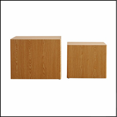Ensemble de 2 tables basses gigognes en bois naturel, MDF moderne avec autocollant imitation bois, entièrement assemblés pour petits espaces - salon/chambre