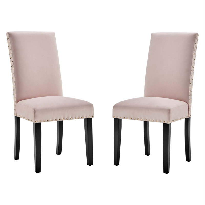 Chaises d'appoint de salle à manger à garniture cloutée en velours argenté Orchid Lind par Modway, Rose