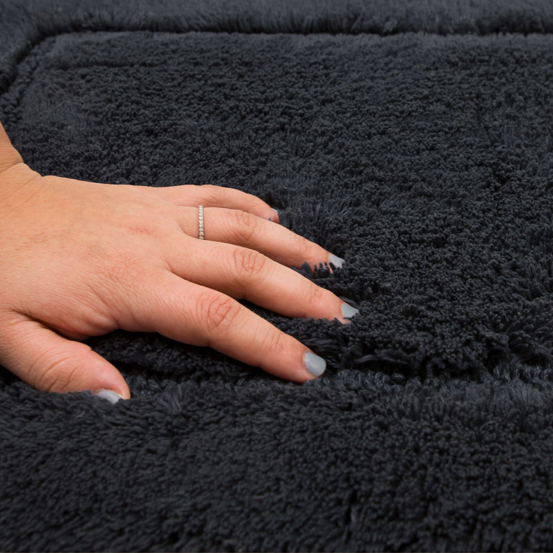 Kalb Solid Cotton Non Slip Machine Washable Bath Rug, Charcoal, 27" W x 45" L
