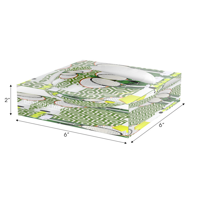 Square Abstract Decorative Tray, 6"W x 6"D x 2"H, Green White