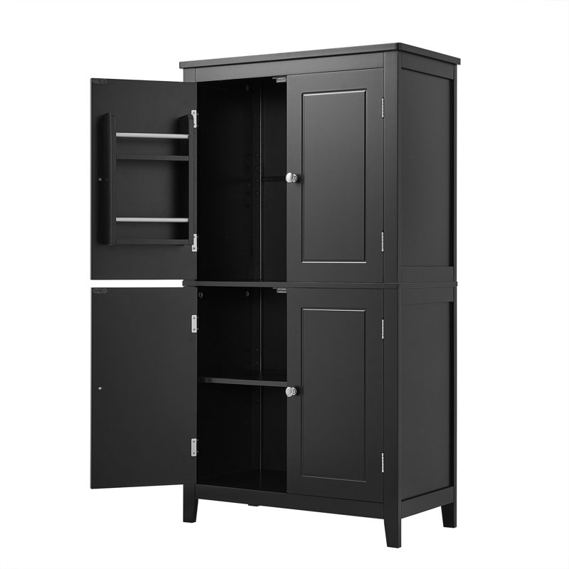 Armoire de rangement élégante pour salle de bain, unité de rangement pour salle de bain, armoire autoportante avec 4 portes, tablettes réglables, tablettes adaptables