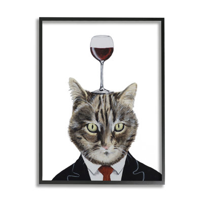 " Cat In Suit Wine Glass " by Coco De Paris Painting Print
