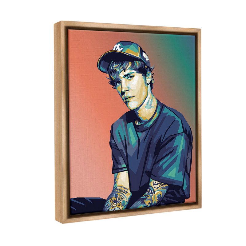 «Justin Portrait With Hat» sur toile, Cadre flottant orme Montalcino, H 21 po x l 17 po