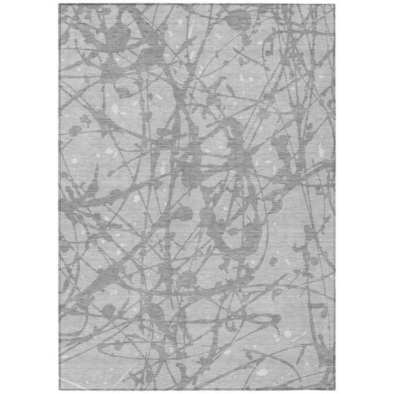 Machine Washable Indoor/Outdoor Chantille ACN2597 Abstract Rug, Silver, 5' x 7'6"