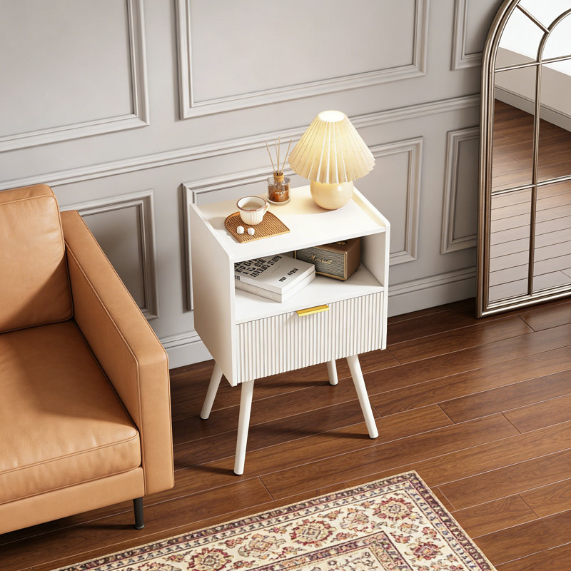 Drawer Nightstands,modern End Table , Wooden Bedside Table In White