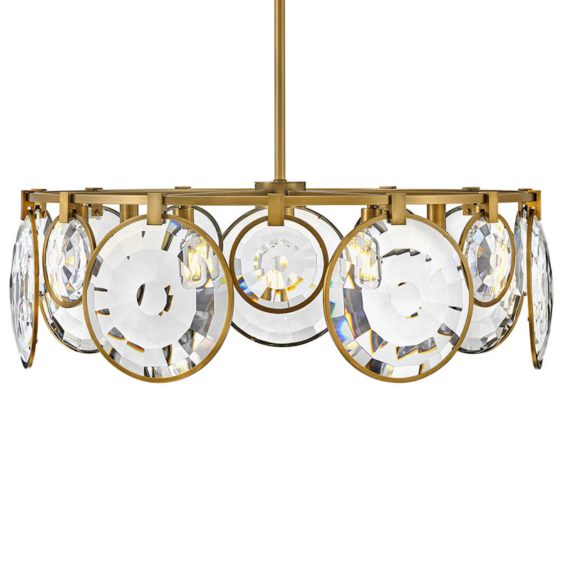 Nala Seven-Light Drum Chandelier w/ Multi-Faceted Optic Crystal Glass, Heritage Brass