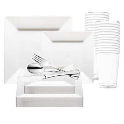 White Square Plastic Wedding Value Set - 60 Settings