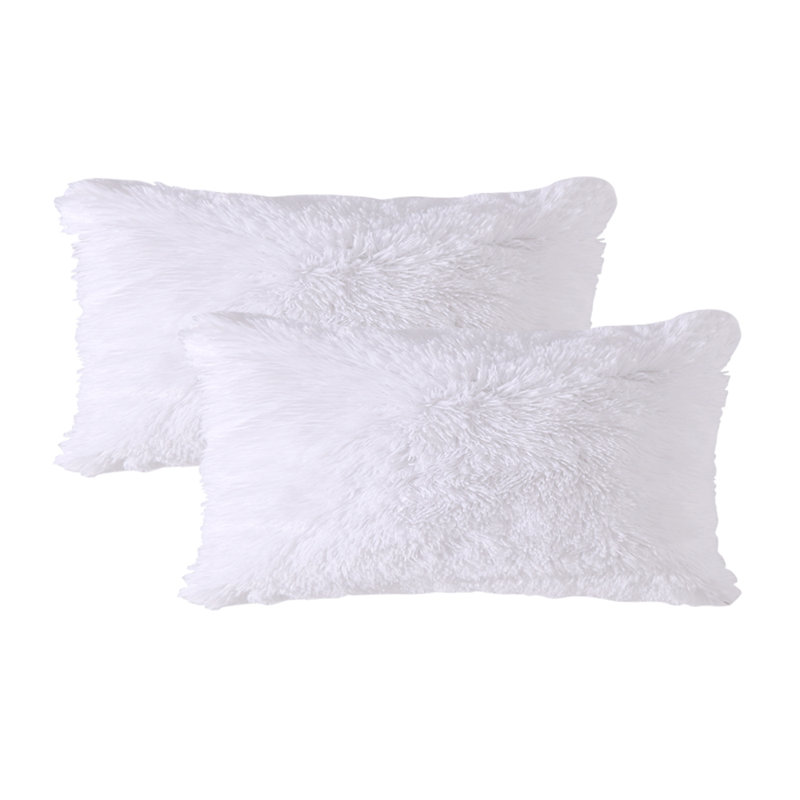 Cheer Collection Shaggy Hair Pillow Covers, White, Pillow Cover Only - No Insert, 14 x 20