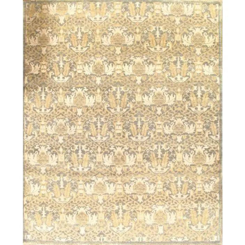 Tapis brun / beige en coton / laine à motif floral noué à la main 8 pi 1 po x 9 pi 11 po Floral