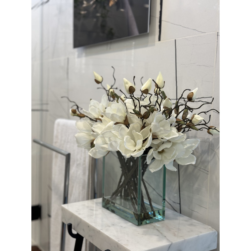 Magnolia Arrangement in Vase, White