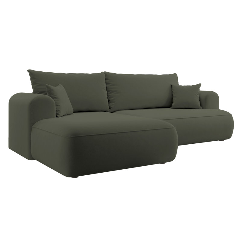 Alija 3 Seater Velvet Sofa & Chaise, Left Hand Facing, Olive