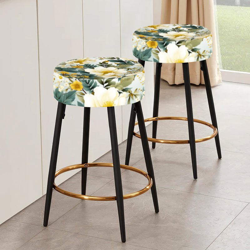 Ensemble de 2 tabourets de bar Botanical Bliss, Blue/Yellow
