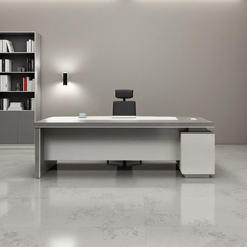 Modern desk with lockers with side cabinets, 29.53" H x 70.87" W x 31.5" D