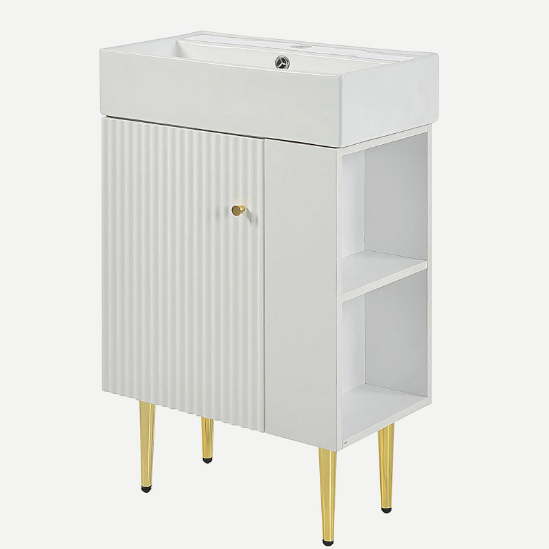 Meuble-lavabo avec porte en céramique 21,6 po, Blanc