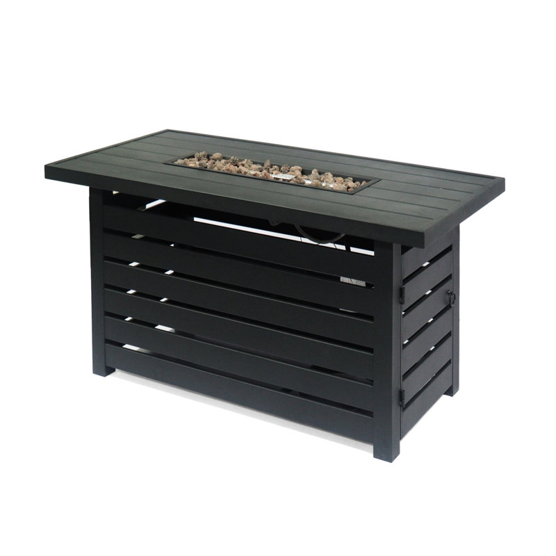 Iron Rectangular 30,000btu Fire Pit With Shielded Tank Cover - 45.00”w X 42.00”d 23.71”h, Black, Easy Assembly Guide Made Of And Hidden Storage Simple