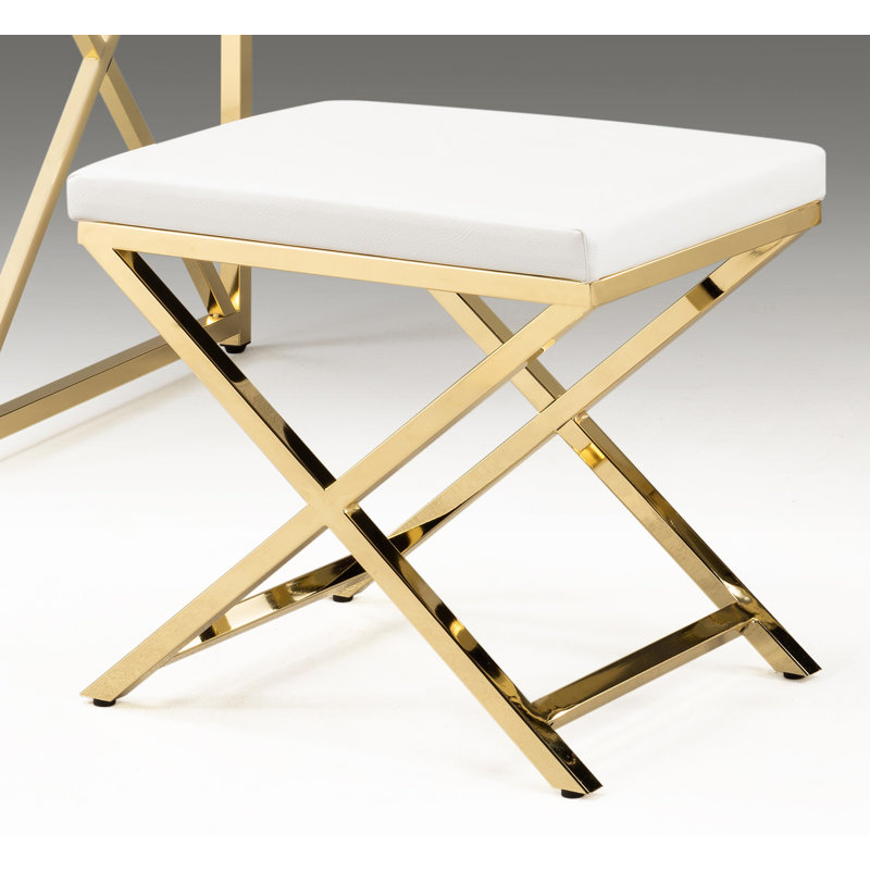 Tabouret d'appoint en bois massif Andriesse, Blanc, Or
