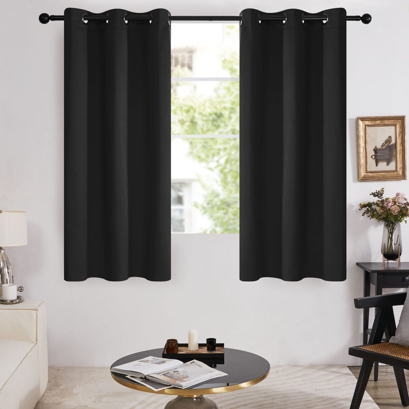 100 Percent Blackout with Liner Grommet Curtain Panel (Set of 4), 42" W x 63" L, Black