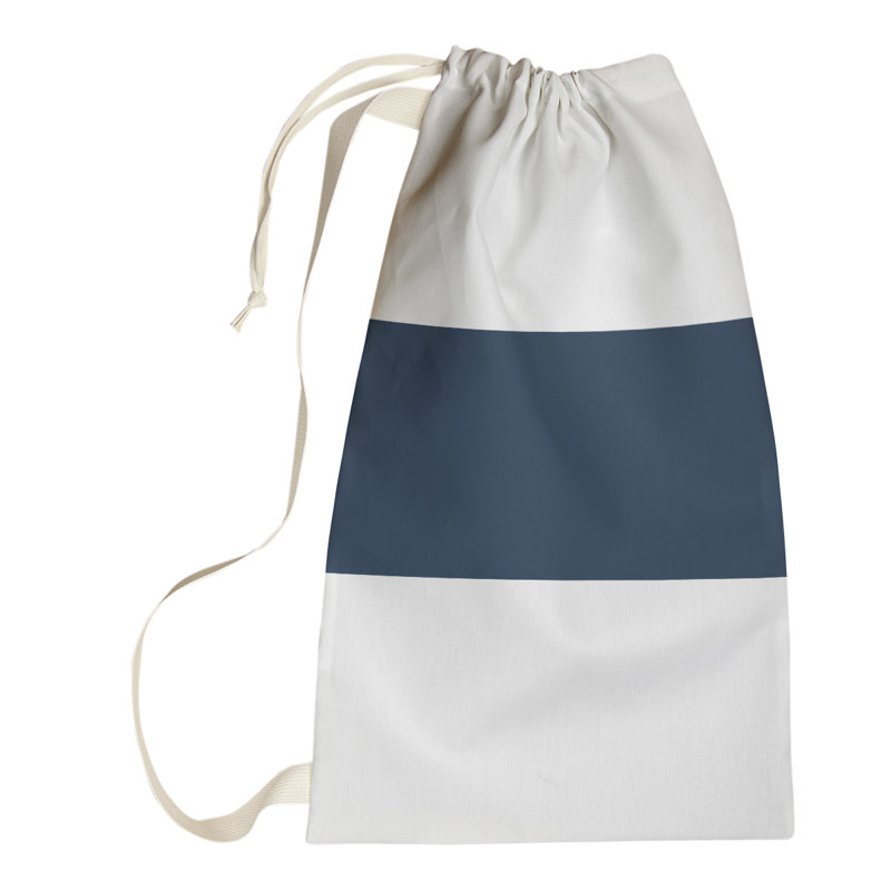 Laundry Hamper with Handles, Small (29" H x 18" W), White/Navy