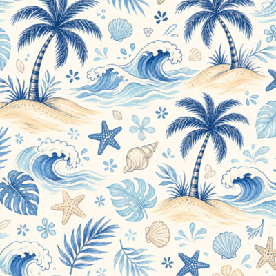 Papier peint adhésif de vacances bleu et blanc Coastal Peel and Stick 23,6 "x H 118"
