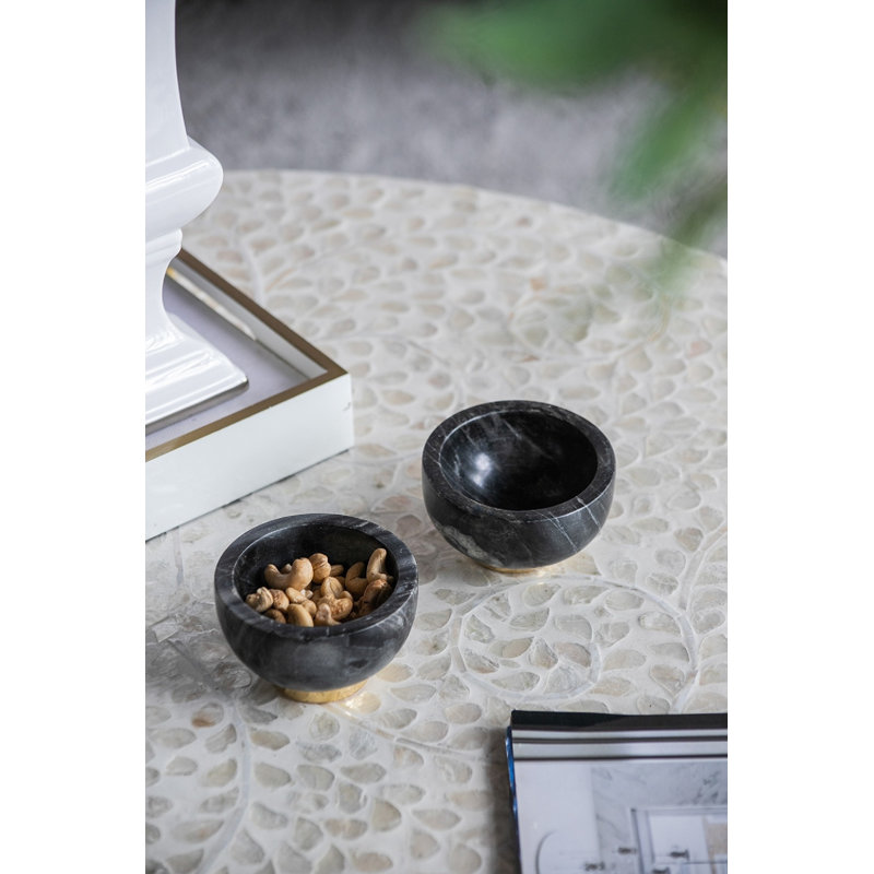 S/2 White Marble Bowls, Noir