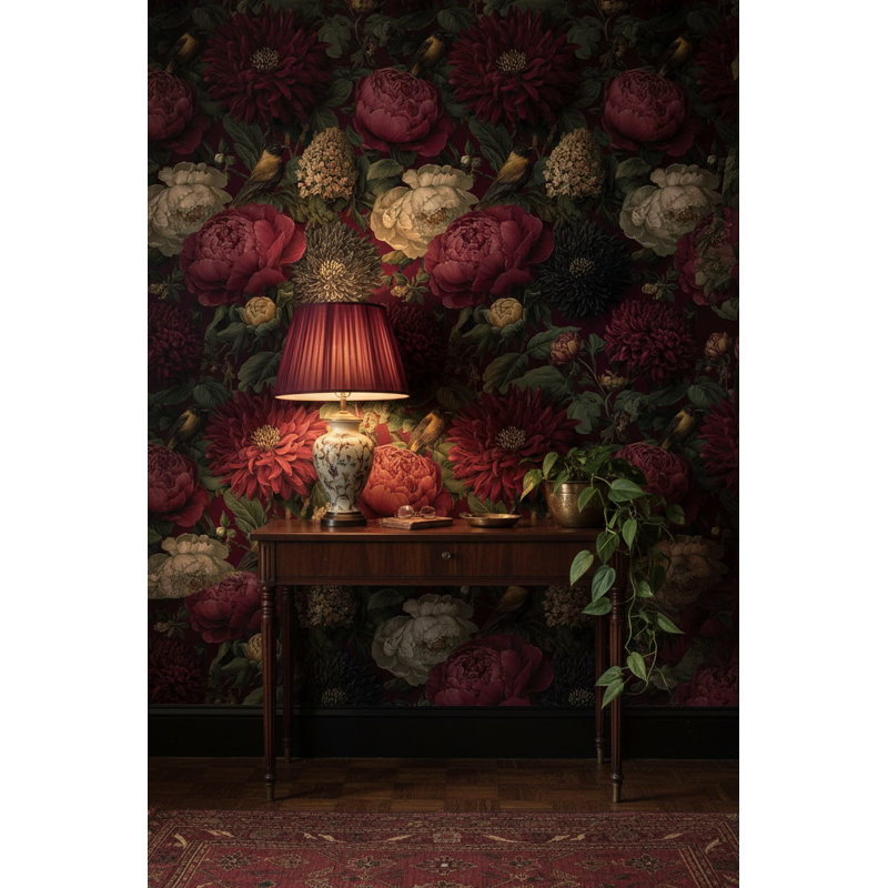 Papier peint floral, bourgogne rétro