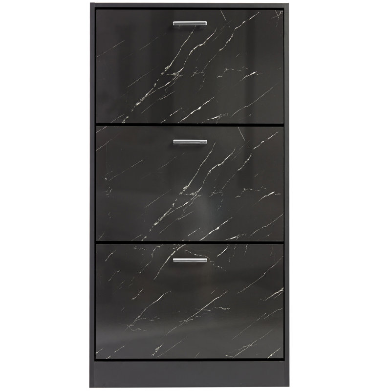 Blisswood 3 Drawer Flip Down Shoe Storage Free Standing Cabinet For Hallway, Black Marble
