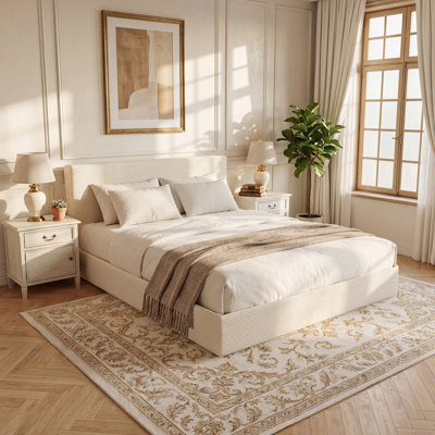 Grand lit tout en mousse de velours côtelé, complètement résistant aux chocs, sans assemblage, beige