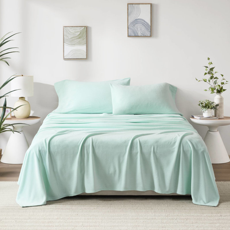 Ensemble de 4 très grands draps 100% molleton ultra doux et moelleux, boulochage, lavable à la machine, avec drap plat et 2 taies d'oreiller