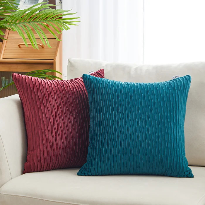  Coussin décoratif en velours géométrique, Bourgogne
