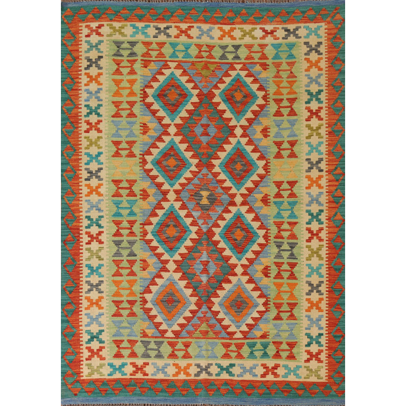 Tapis géométrique réversible en laine 5 x 7