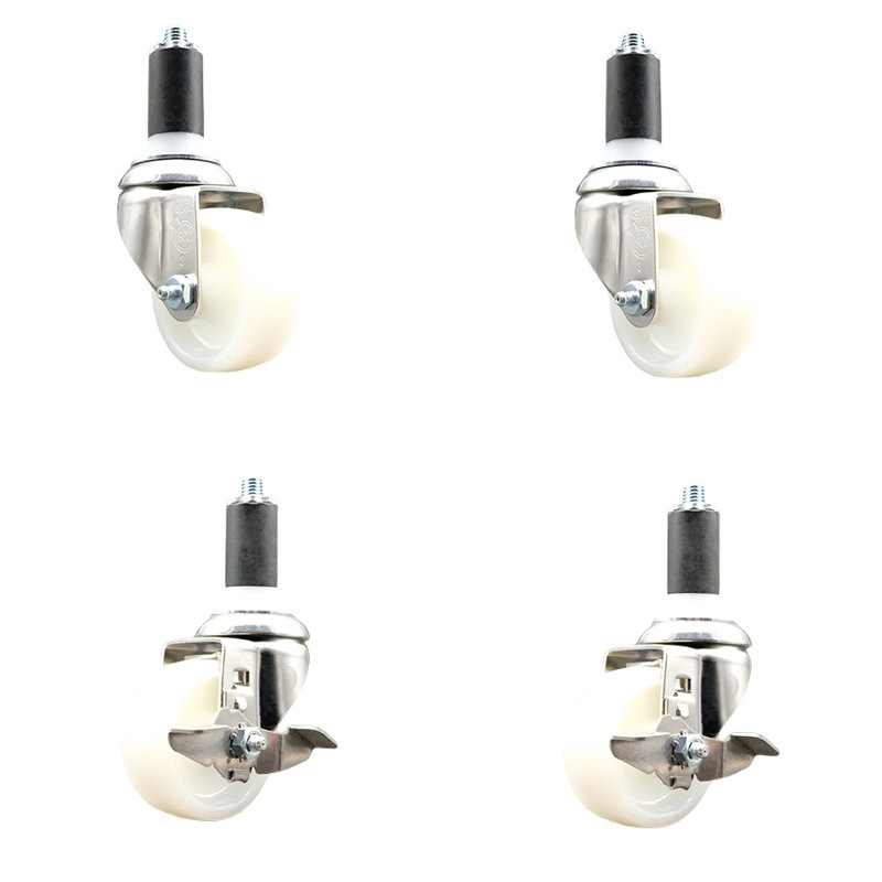 Ensemble de roulettes extensibles pivotantes en nylon avec 2 freins de verrouillage