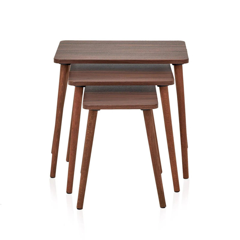 Elegant Nesting Table Set (3 Pieces), Walnut Finish, 22.8 x 18.5 x 15.7 inches | 100% MDF, 0.35 mm Membrane Coated Top, Sturdy Wooden Legs | Perfect for Living Room, Modern Design, Space-Saving Solution