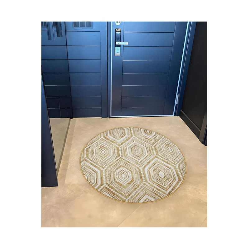Beige Traditional Patterned Round Woven Base Vintage Decorative Carpet, Round 2'8"