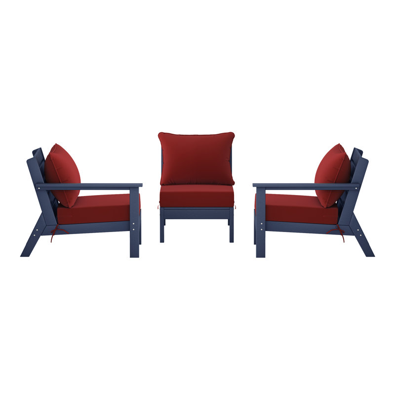 3-Piece Deep Seating Set With Cushions, Red, Navy Blue