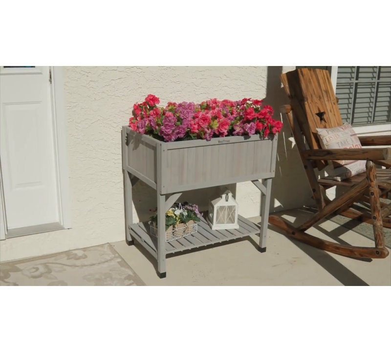 Pale Blue Wooden Raised Garden Bed Planter with Shelf