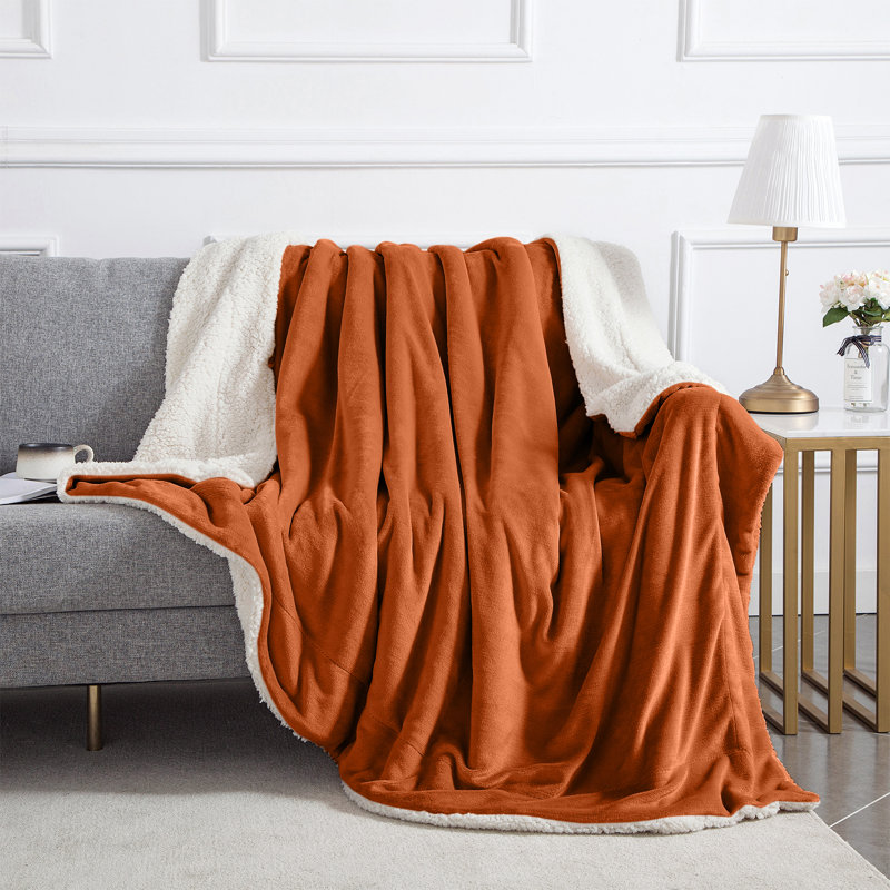 Kaylie Soft Sherpa Fleece Fur Thick Dual Sided Reversible Blanket Throw, 130cm x 150cm, Rust