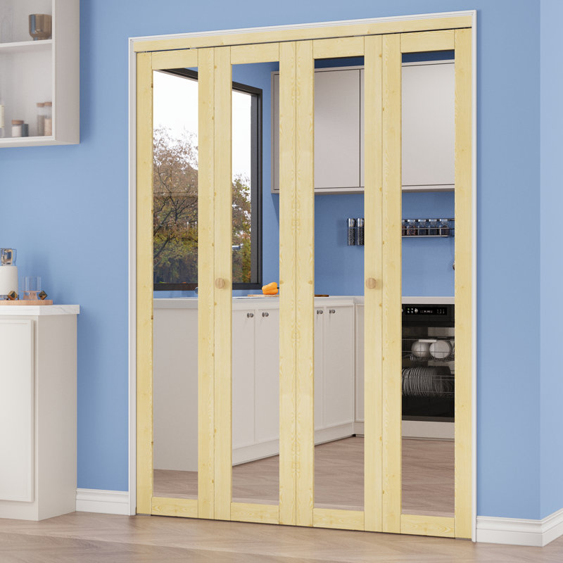 Porte de miroir double en bois de pin double non plié avec trousse de quincaillerie, 48 po x 80 po